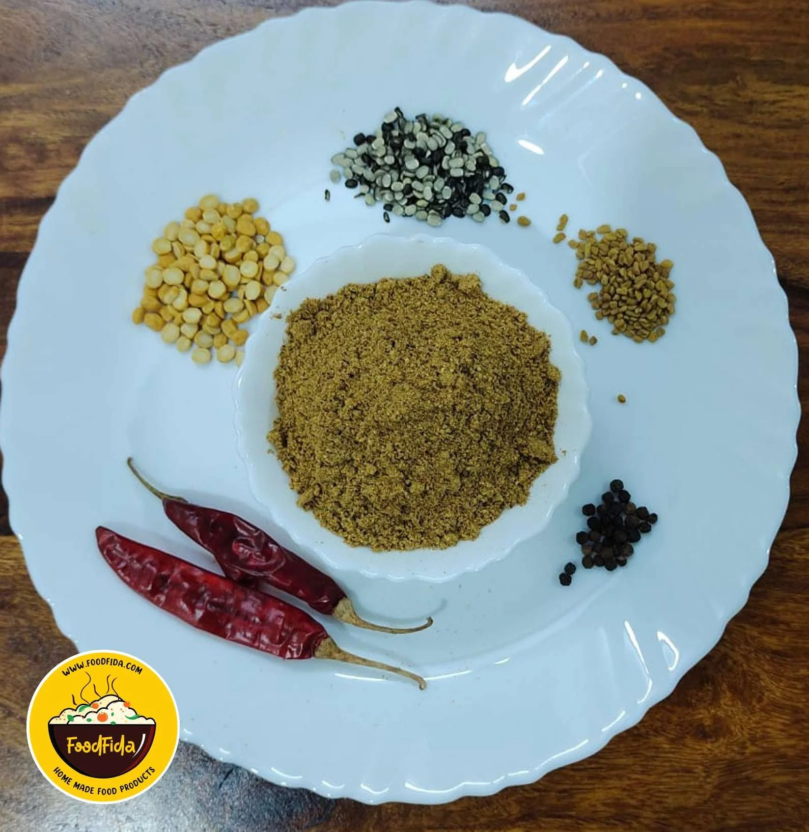Flavorful and aromatic homemade sambar masala, an authentic South Indian spice blend from FoodFida.
