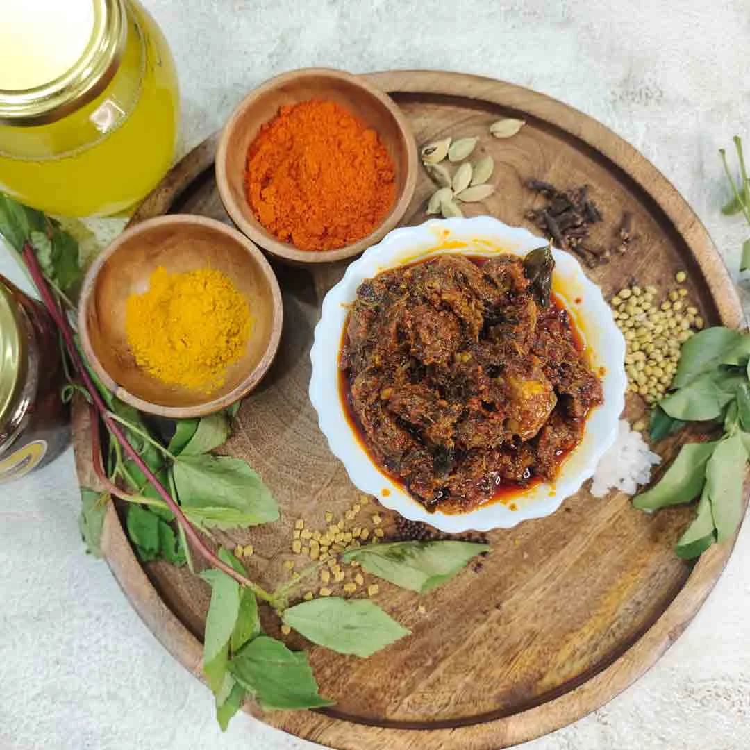 Homemade Gongura Chicken Pickle with Tangy Gongura Leaves
